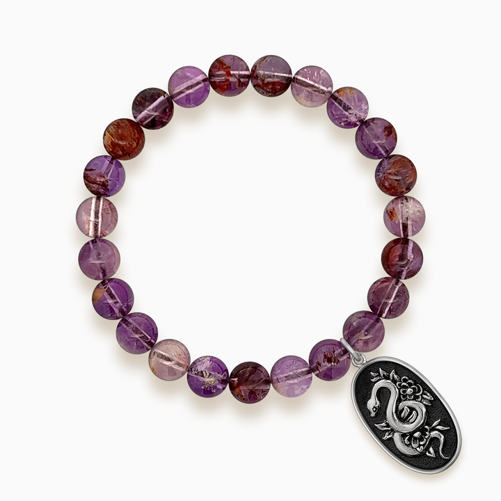 Gemstone Stacker Bracelet With Floral Serpent Charm