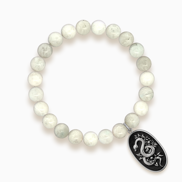 Gemstone Stacker Bracelet With Floral Serpent Charm