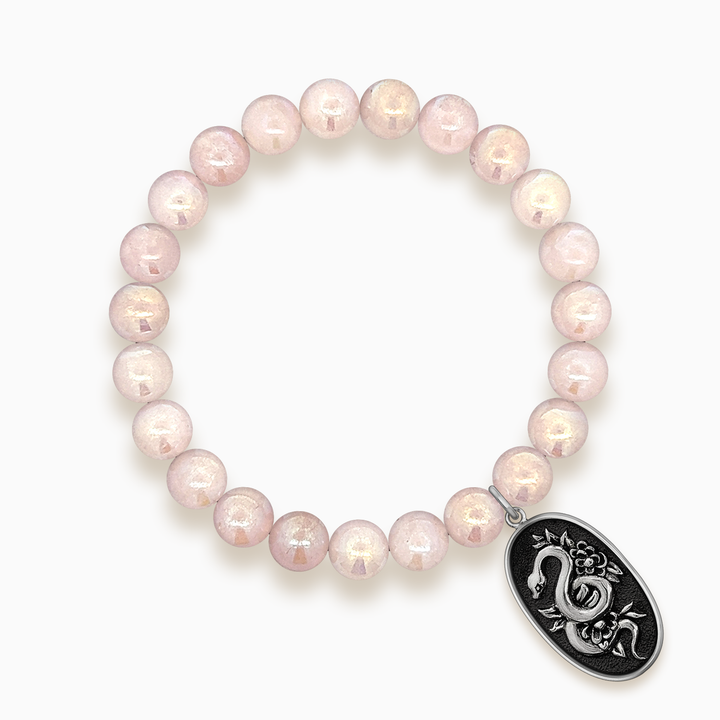 Gemstone Stacker Bracelet With Floral Serpent Charm