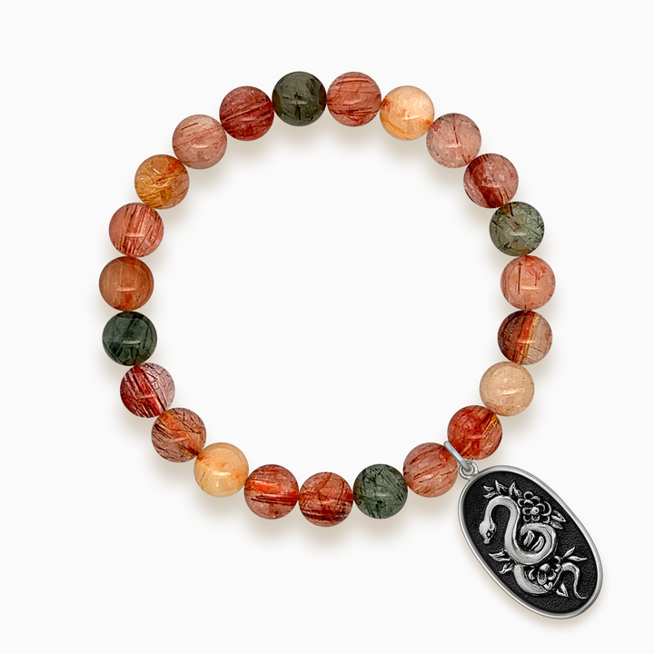 Gemstone Stacker Bracelet With Floral Serpent Charm