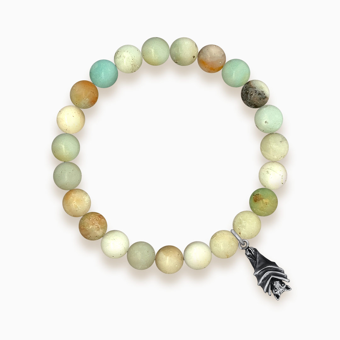 Gemstone Stacker Bracelet With Hanging Bat