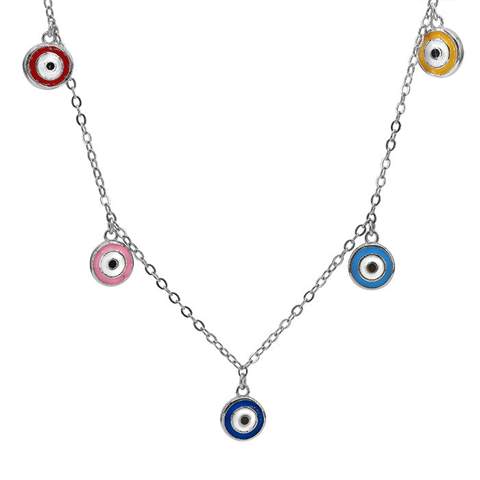 Sterling Silver Dainty Evil Eye Charm Necklace 16.5-17.5"