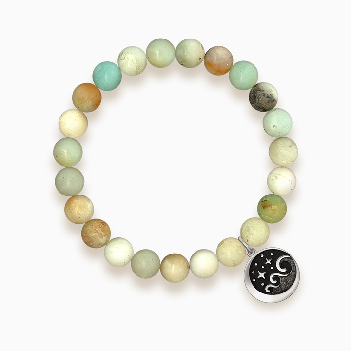 Gemstone Stacker Bracelet With Lunar Wave Charm