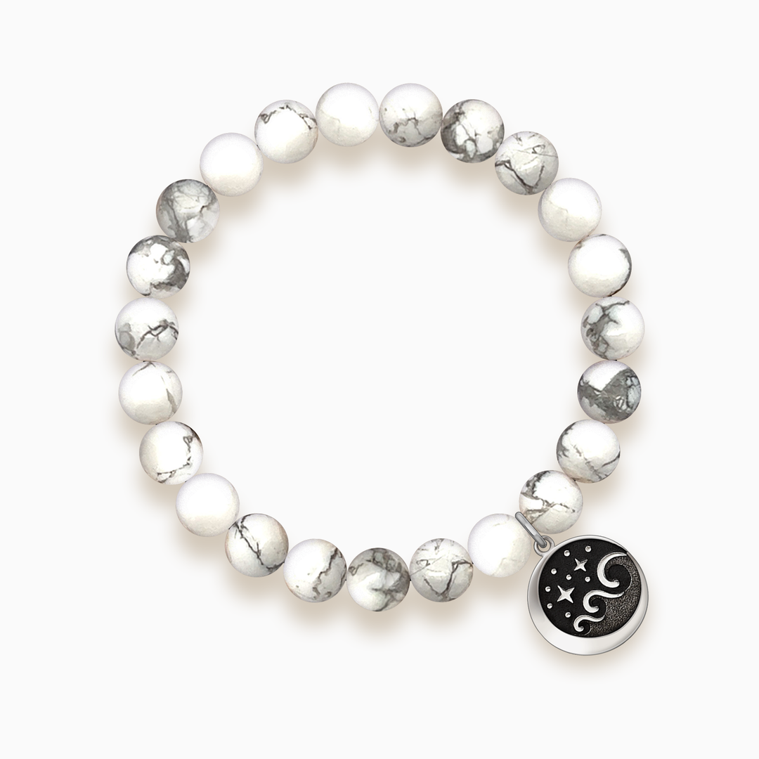 Gemstone Stacker Bracelet With Lunar Wave Charm