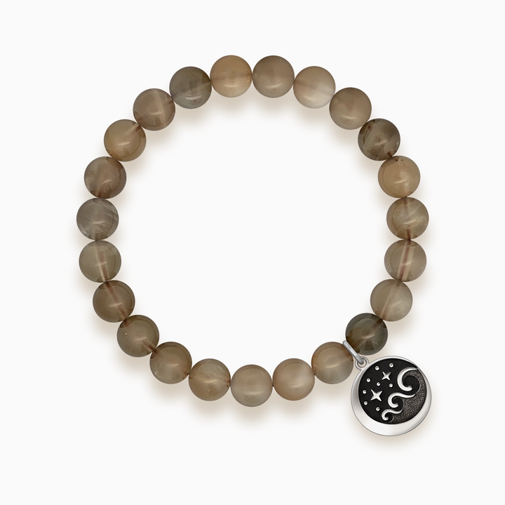 Gemstone Stacker Bracelet With Lunar Wave Charm