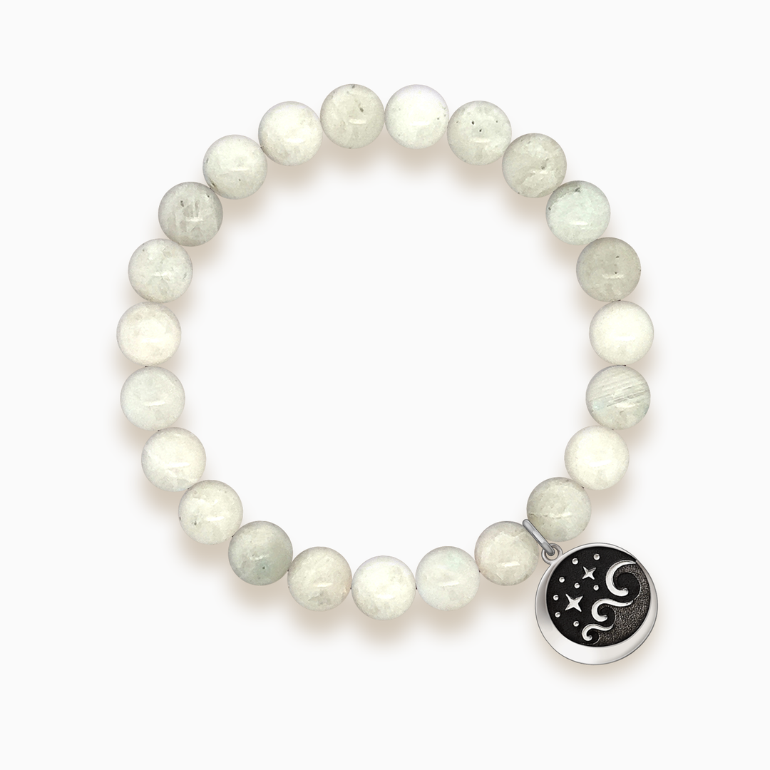 Gemstone Stacker Bracelet With Lunar Wave Charm