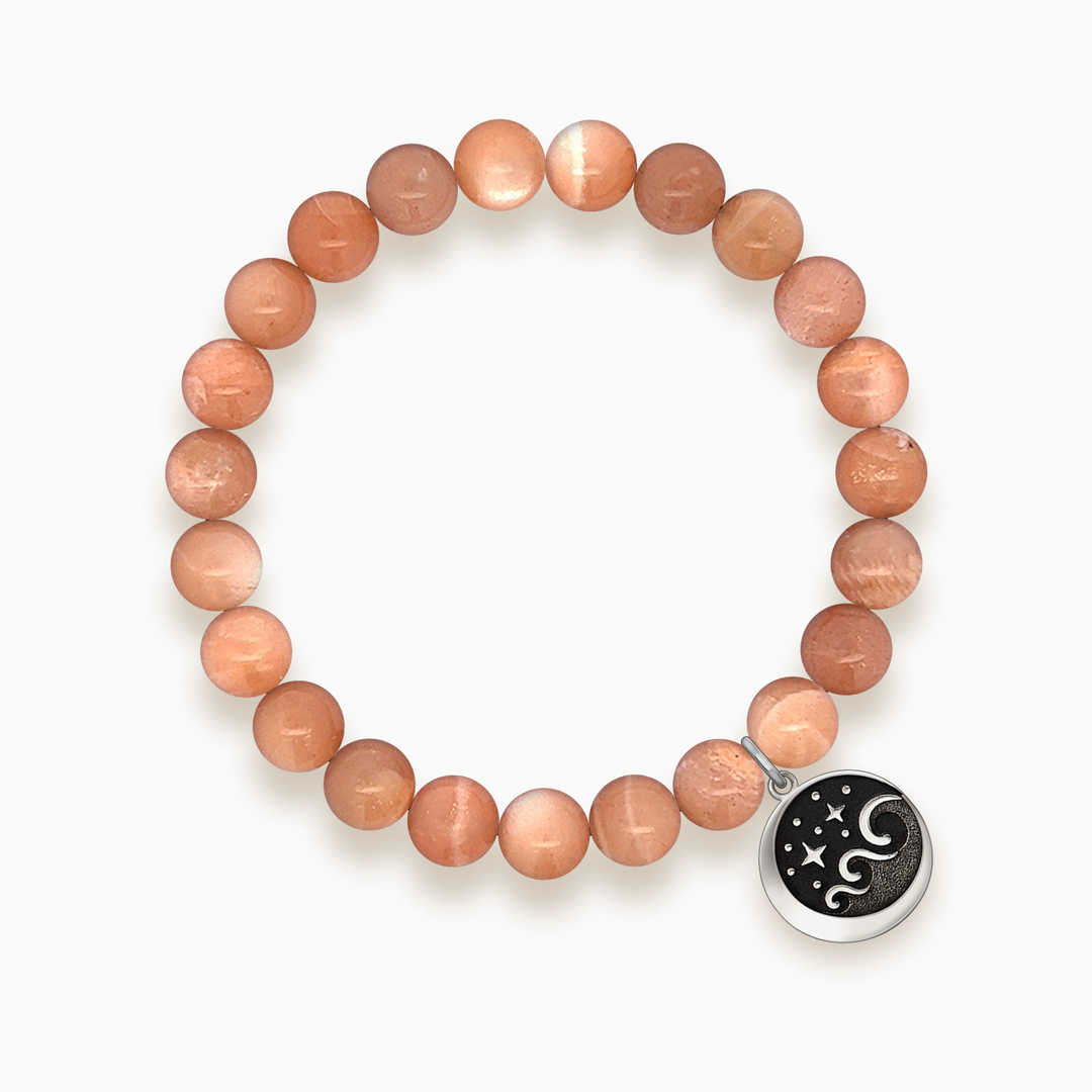 Gemstone Stacker Bracelet With Lunar Wave Charm