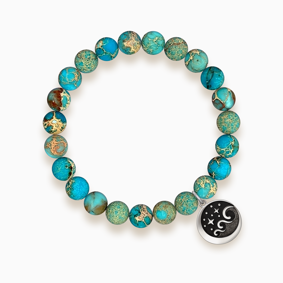 Gemstone Stacker Bracelet With Lunar Wave Charm