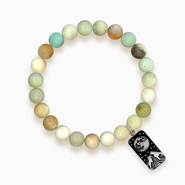 Gemstone Stacker Bracelet with Moon and Mountain Charm