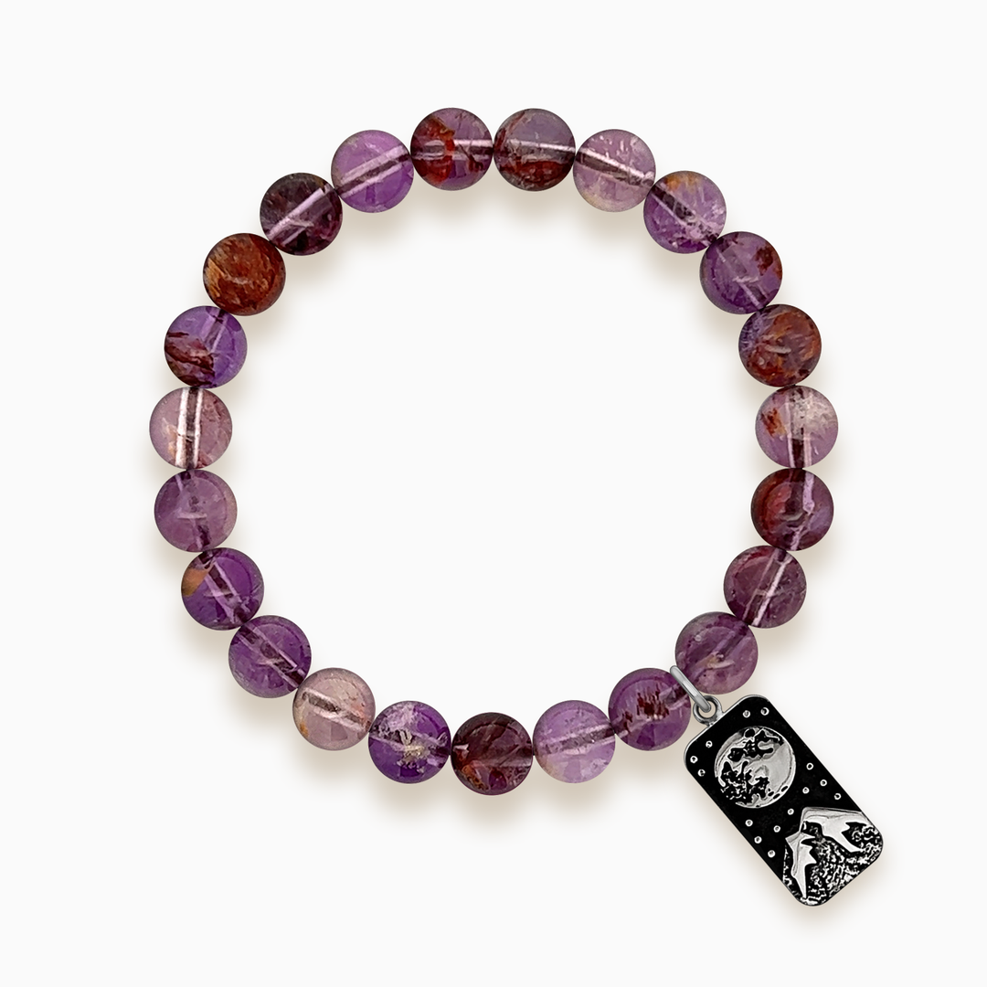 Gemstone Stacker Bracelet with Moon and Mountain Charm