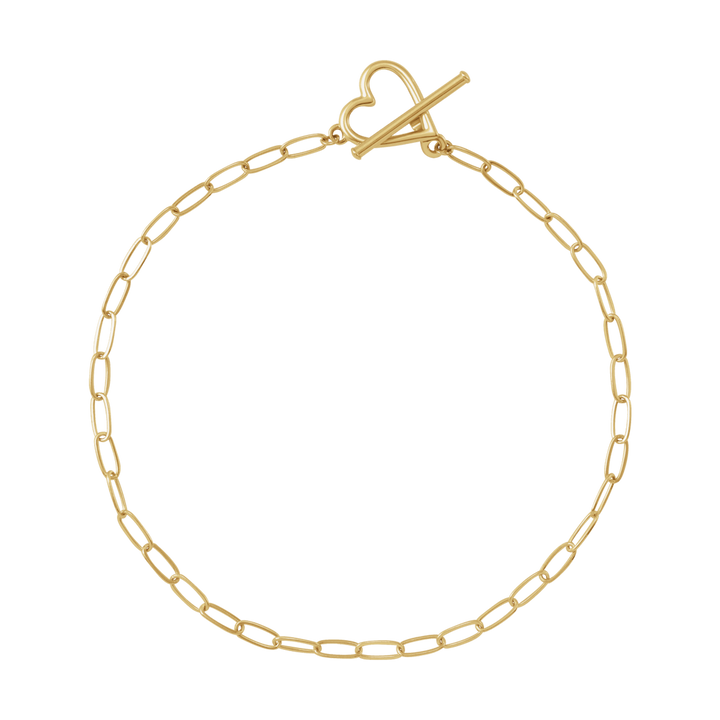 14K Gold Heart & Paperclip Chain 6" Bracelet