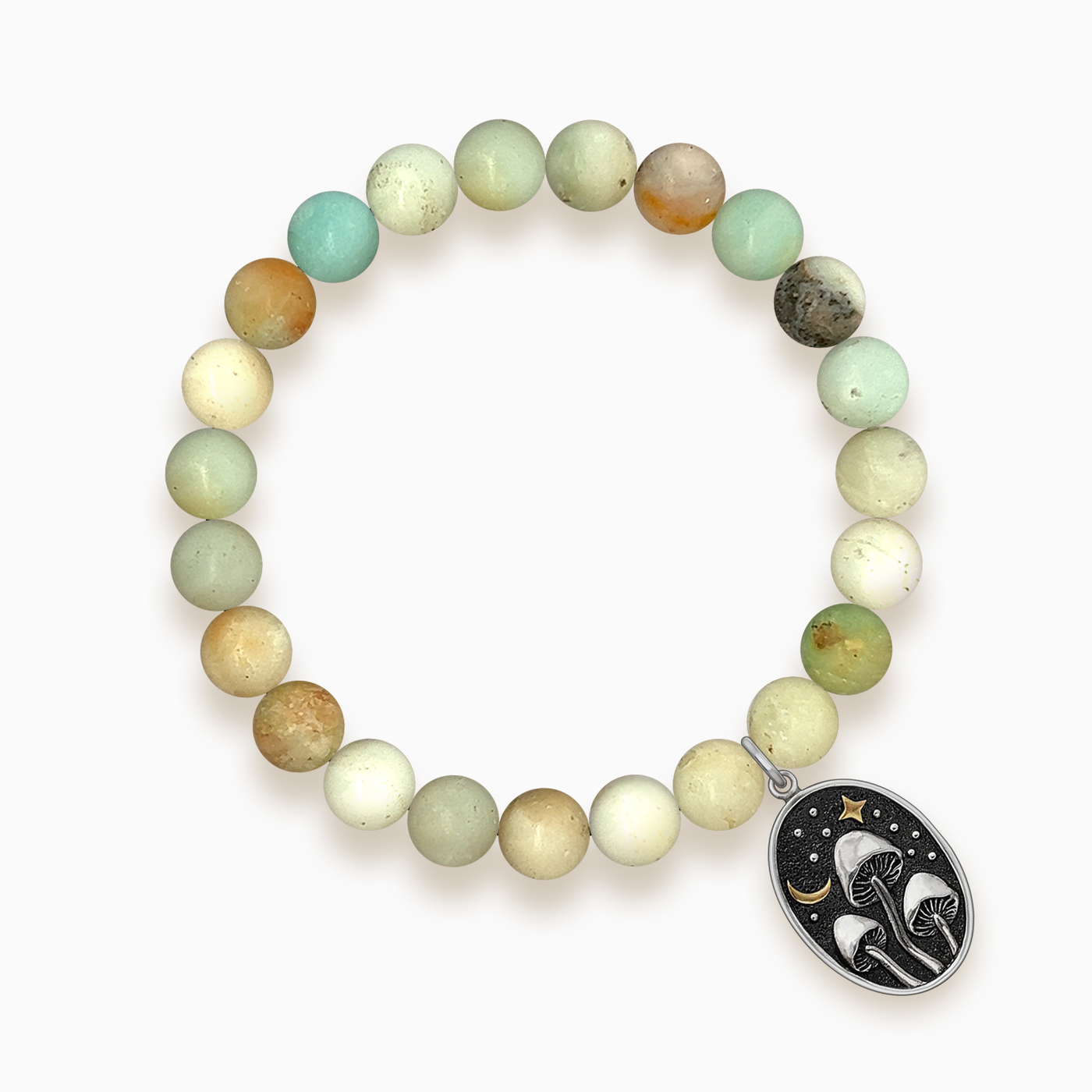 Gemstone Stacker Bracelet With Mushrooms Under Moonlight Charm