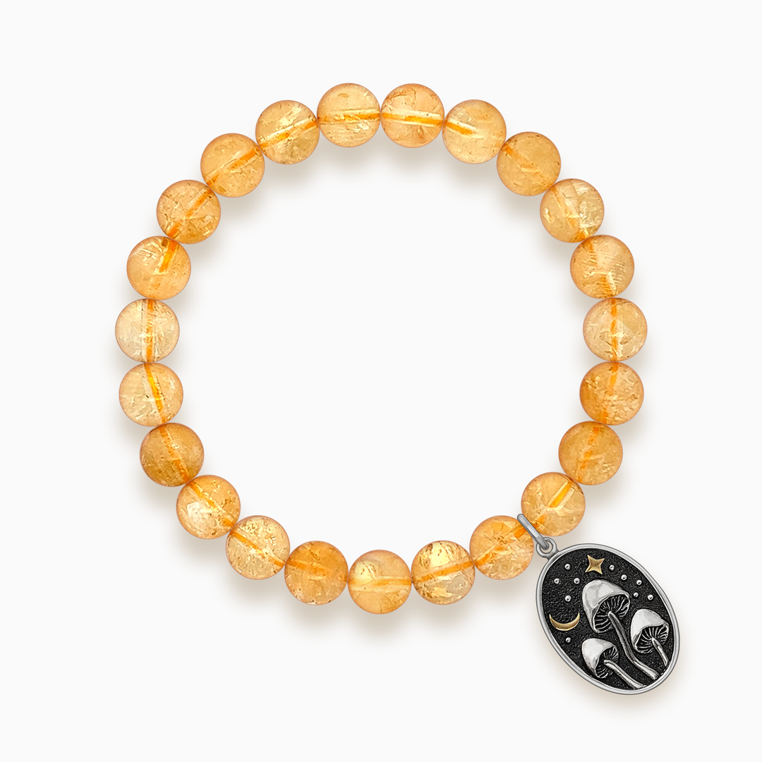 Gemstone Stacker Bracelet With Mushrooms Under Moonlight Charm