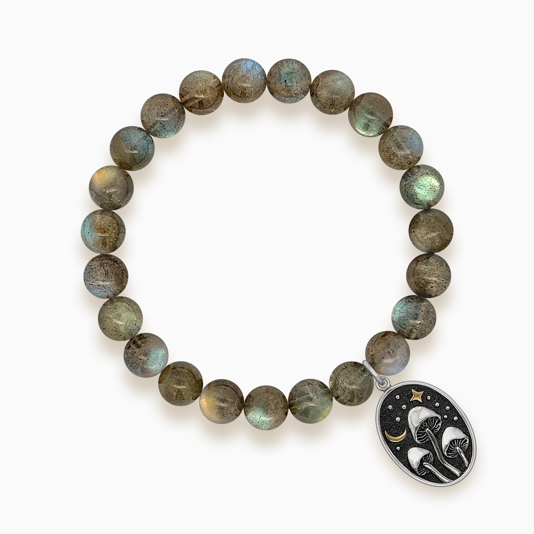 Gemstone Stacker Bracelet With Mushrooms Under Moonlight Charm