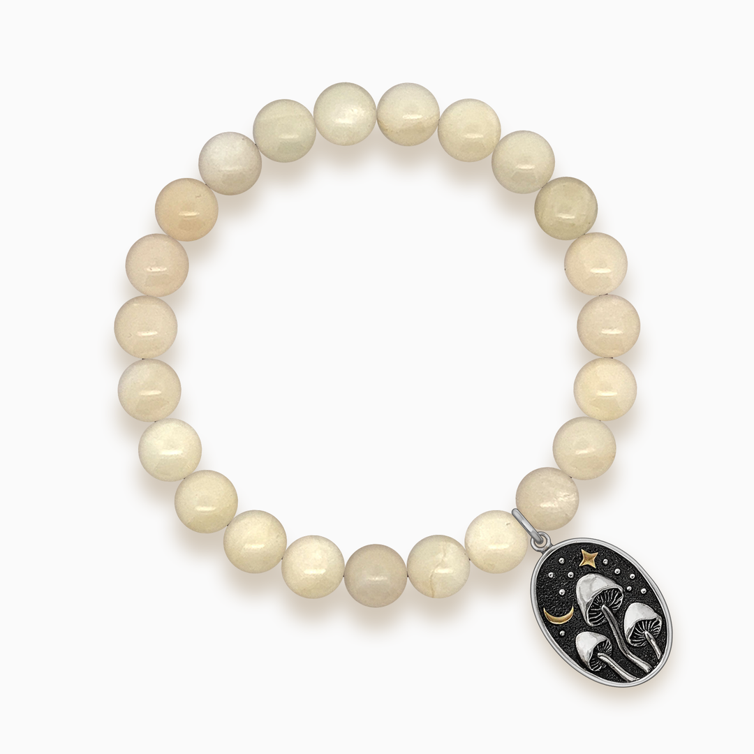 Gemstone Stacker Bracelet With Mushrooms Under Moonlight Charm