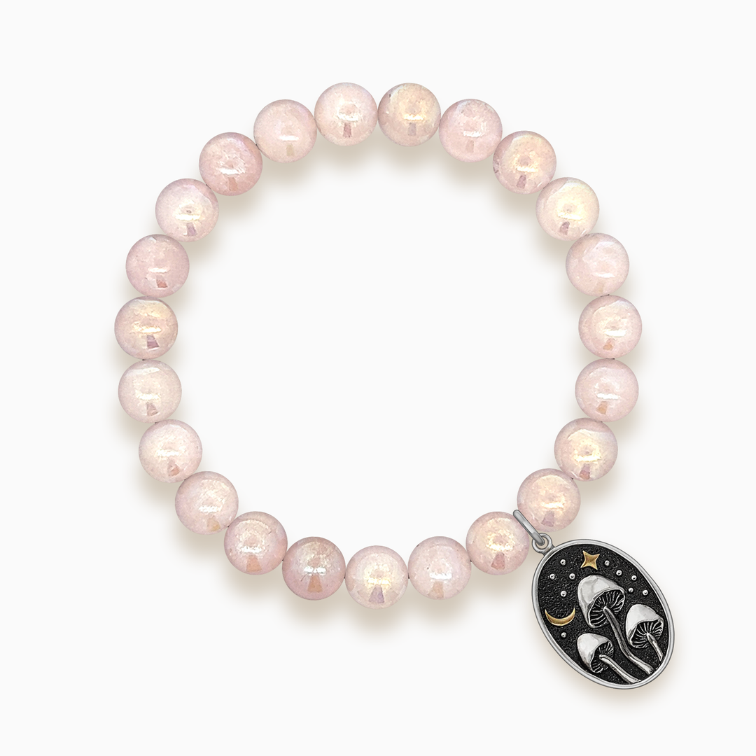 Gemstone Stacker Bracelet With Mushrooms Under Moonlight Charm