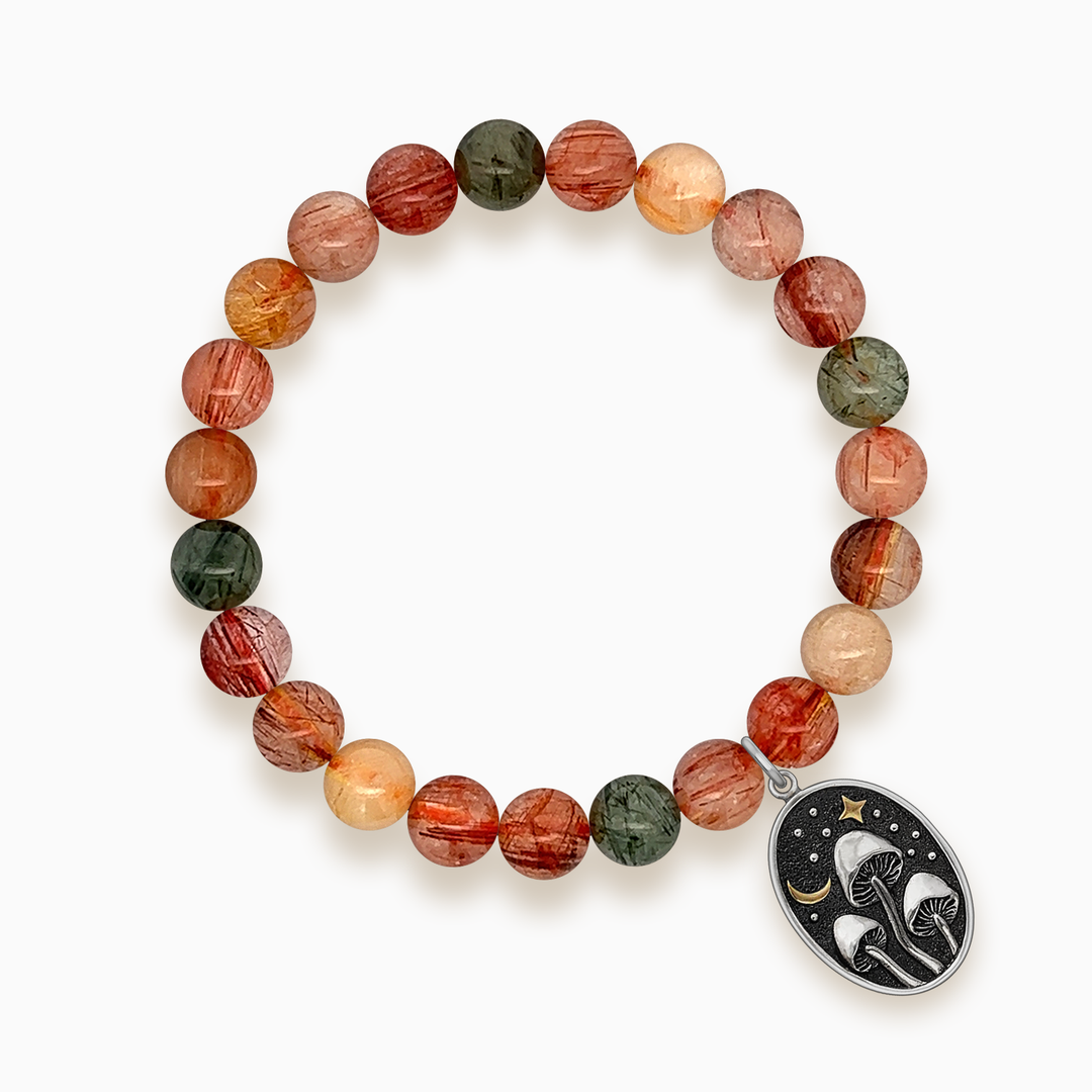 Gemstone Stacker Bracelet With Mushrooms Under Moonlight Charm