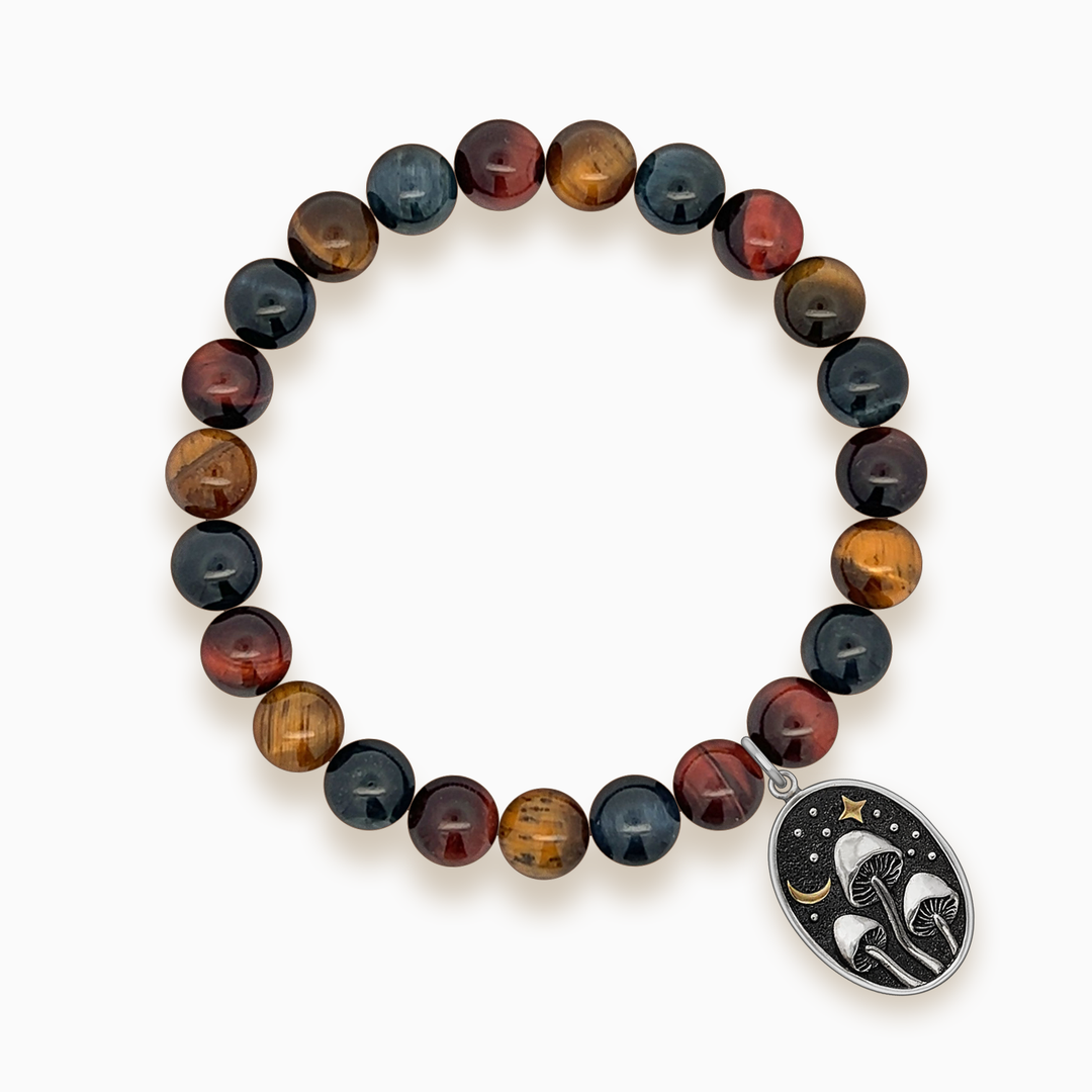 Gemstone Stacker Bracelet With Mushrooms Under Moonlight Charm