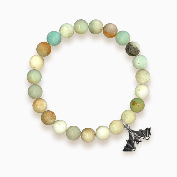 Gemstone Stacker Bracelet With Open Wing Bat