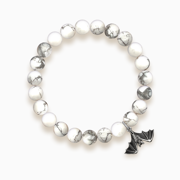 Gemstone Stacker Bracelet With Open Wing Bat