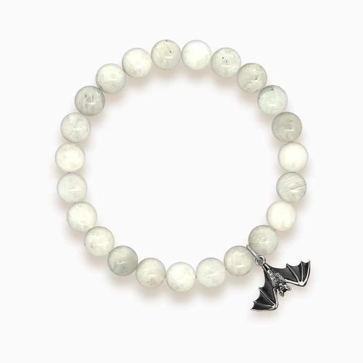 Gemstone Stacker Bracelet With Open Wing Bat