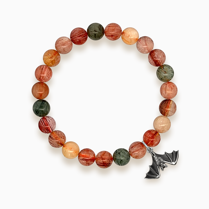 Gemstone Stacker Bracelet With Open Wing Bat