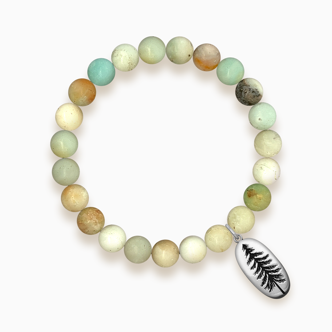 Gemstone Stacker Bracelet With Pine Tree Charm