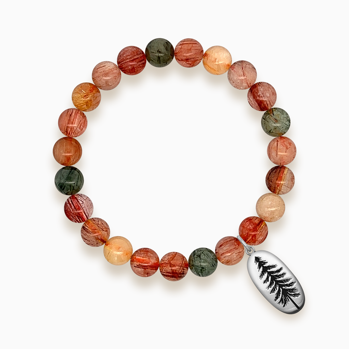 Gemstone Stacker Bracelet With Pine Tree Charm