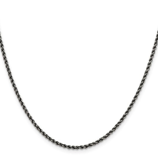 2.0mm Ruthenium-plated Sterling Silver Rope Chain