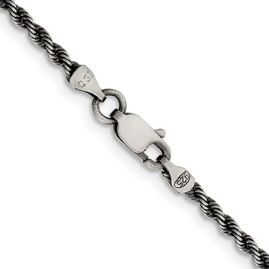 2.0mm Ruthenium-plated Sterling Silver Rope Chain