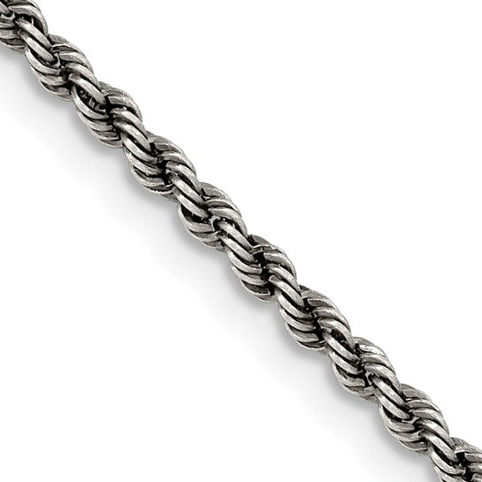 2.0mm Ruthenium-plated Sterling Silver Rope Chain