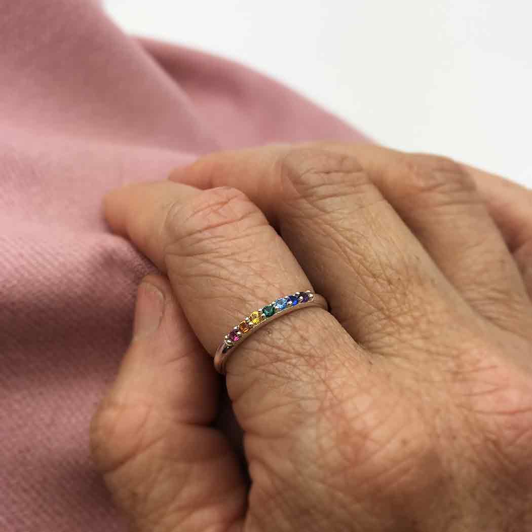 Sterling Silver Rainbow Stacking Ring with Nano Gems