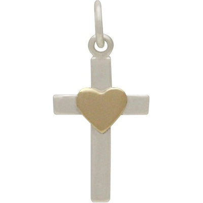 Sterling Silver Cross Charm with Bronze Heart