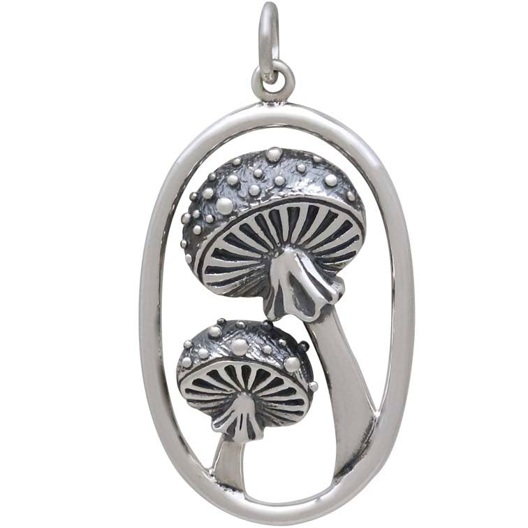 Agaric Mushrooms Pendant in Oval 33x17mm