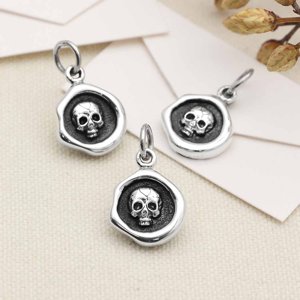 Sterling Silver Wax Seal Skull Charm