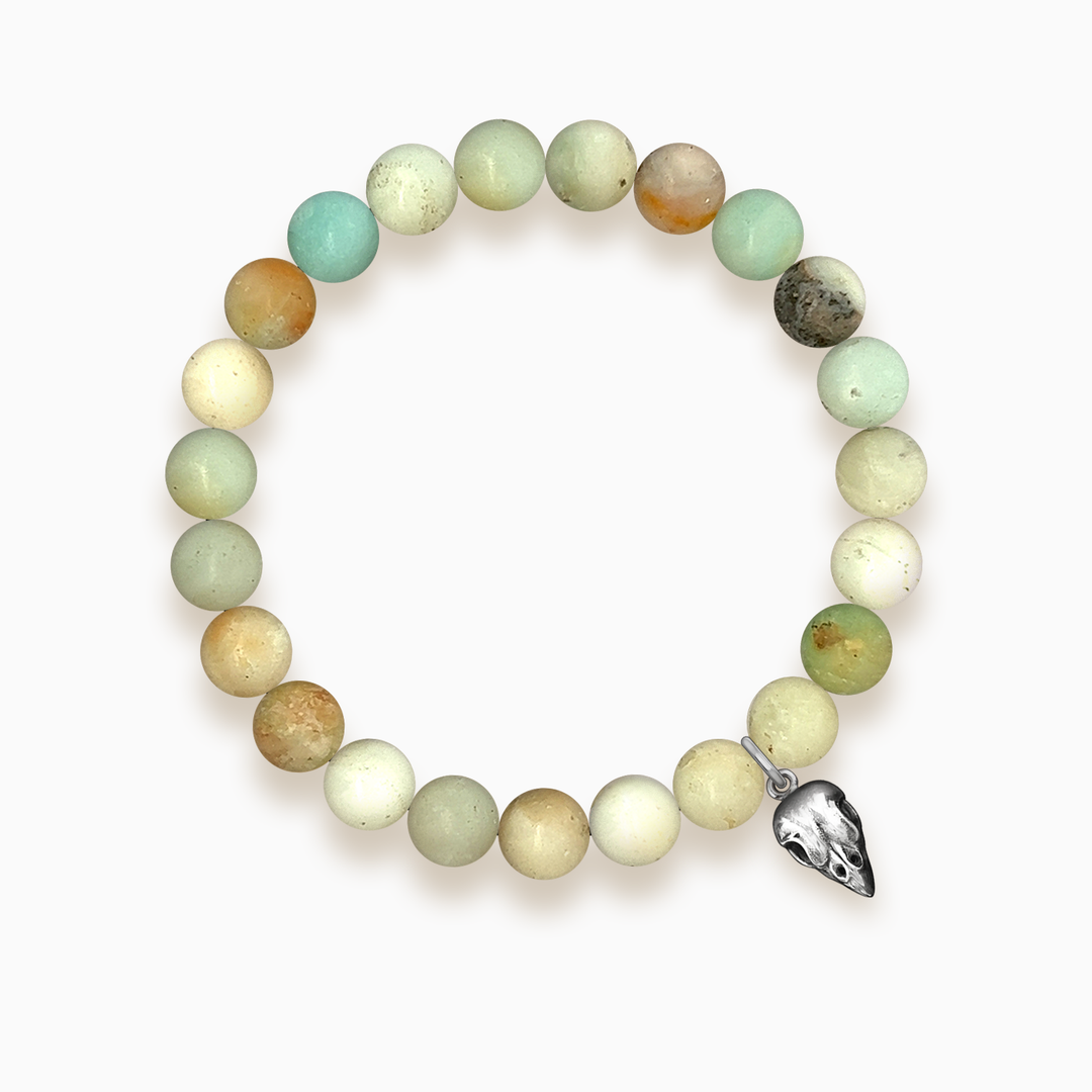 Gemstone Stacker Bracelet With Sparrow Skull