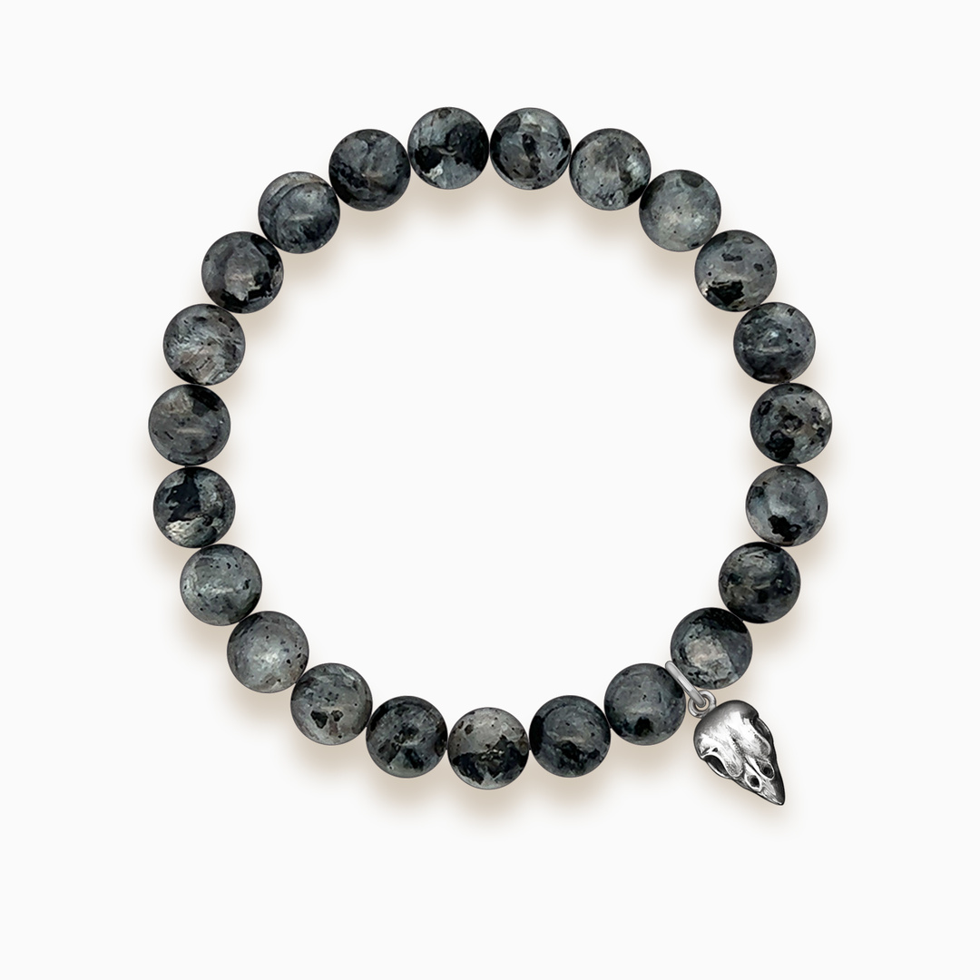 Gemstone Stacker Bracelet With Sparrow Skull