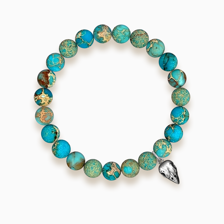 Gemstone Stacker Bracelet With Sparrow Skull