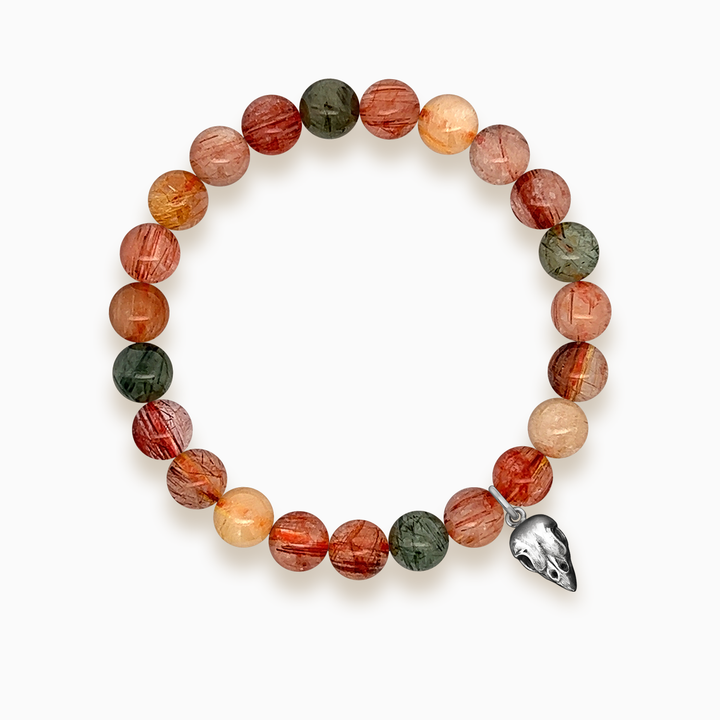 Gemstone Stacker Bracelet With Sparrow Skull