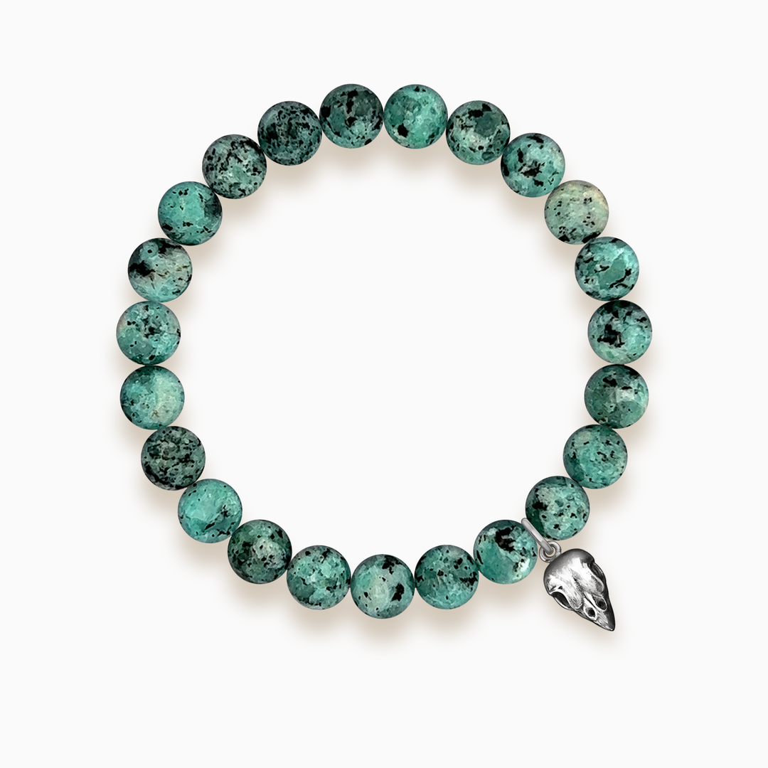 Gemstone Stacker Bracelet With Sparrow Skull