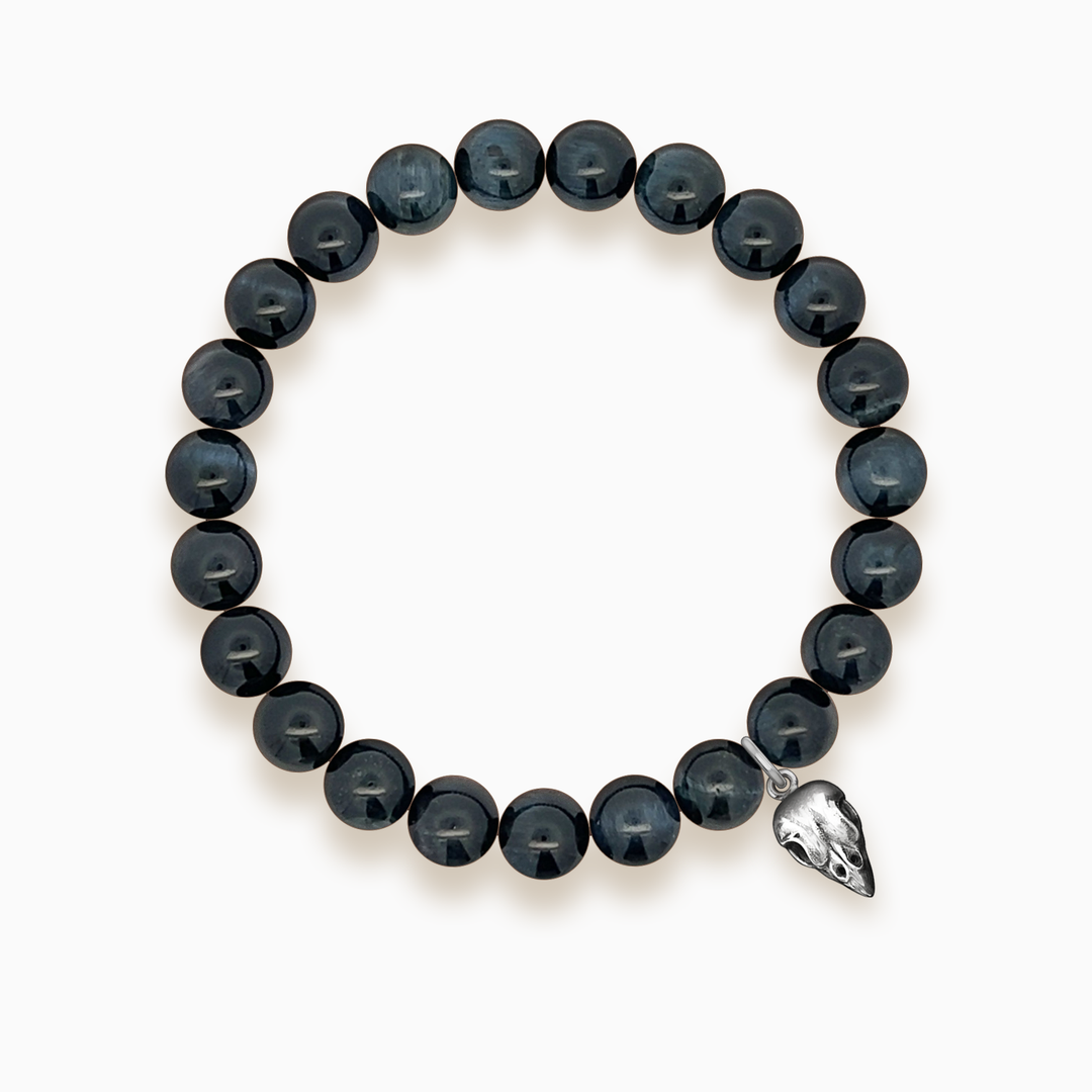 Gemstone Stacker Bracelet With Sparrow Skull