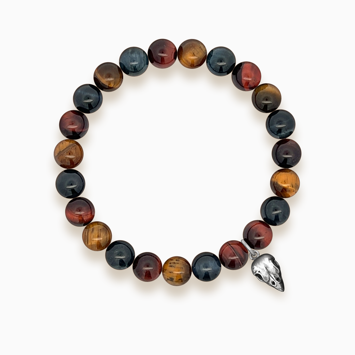 Gemstone Stacker Bracelet With Sparrow Skull