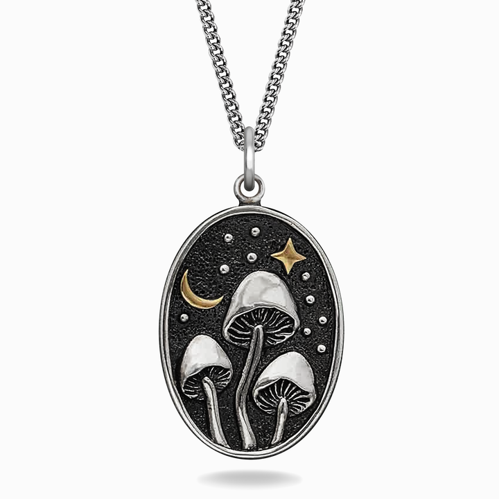 Sterling Silver Mushrooms Under Moonlight