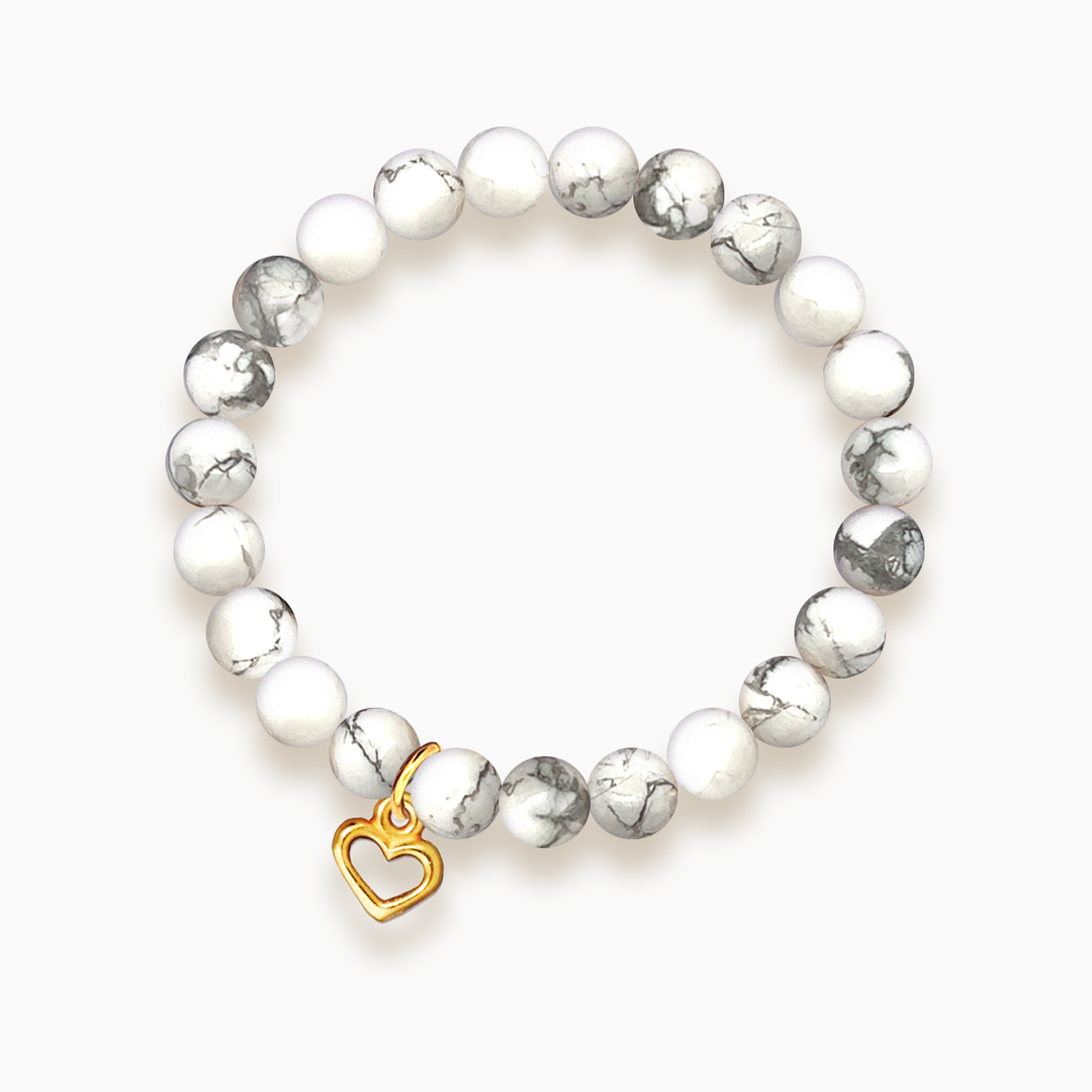 Gemstone Stacker Bracelet With Gold Plated Heart Charm