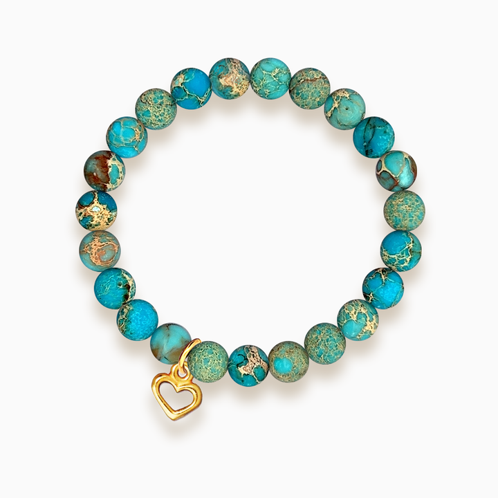 Gemstone Stacker Bracelet With Gold Plated Heart Charm