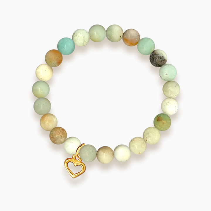 Gemstone Stacker Bracelet With Gold Plated Heart Charm