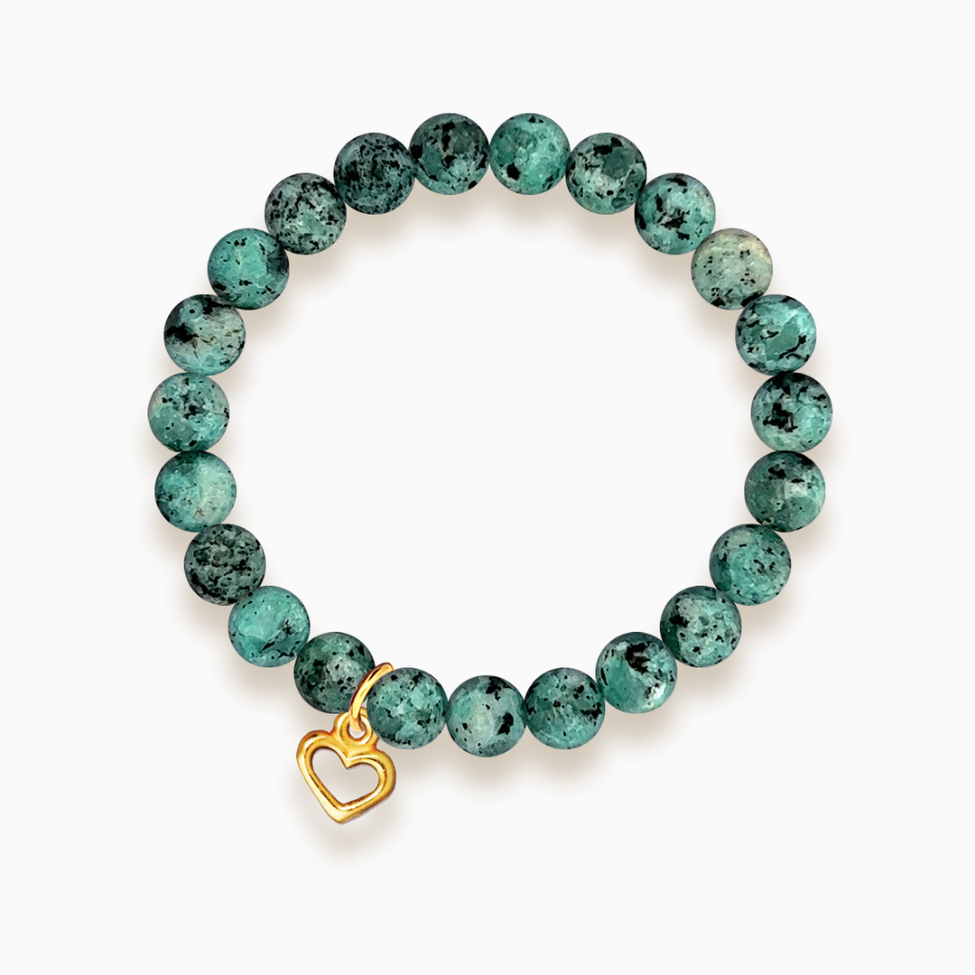 Gemstone Stacker Bracelet With Gold Plated Heart Charm