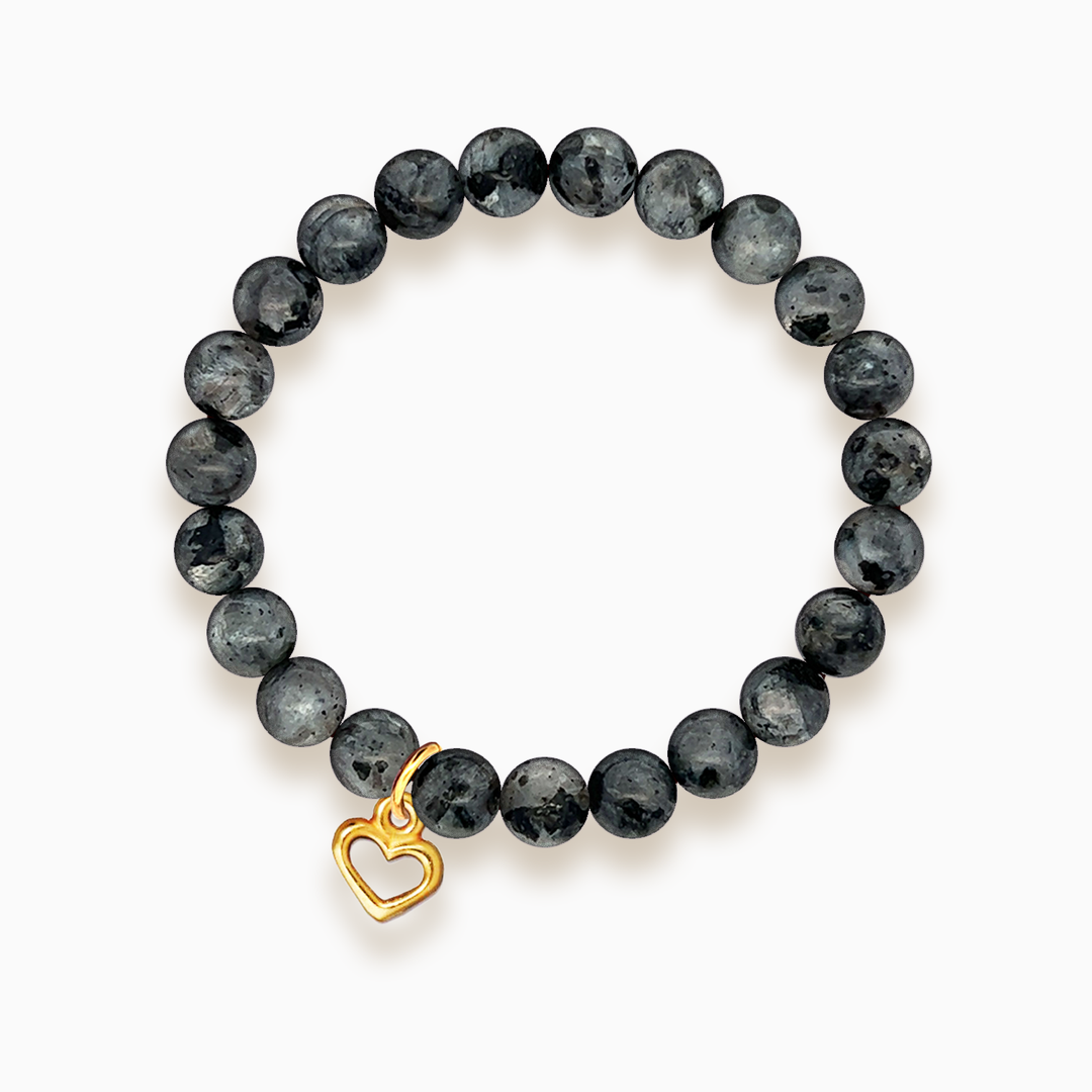 Gemstone Stacker Bracelet With Gold Plated Heart Charm