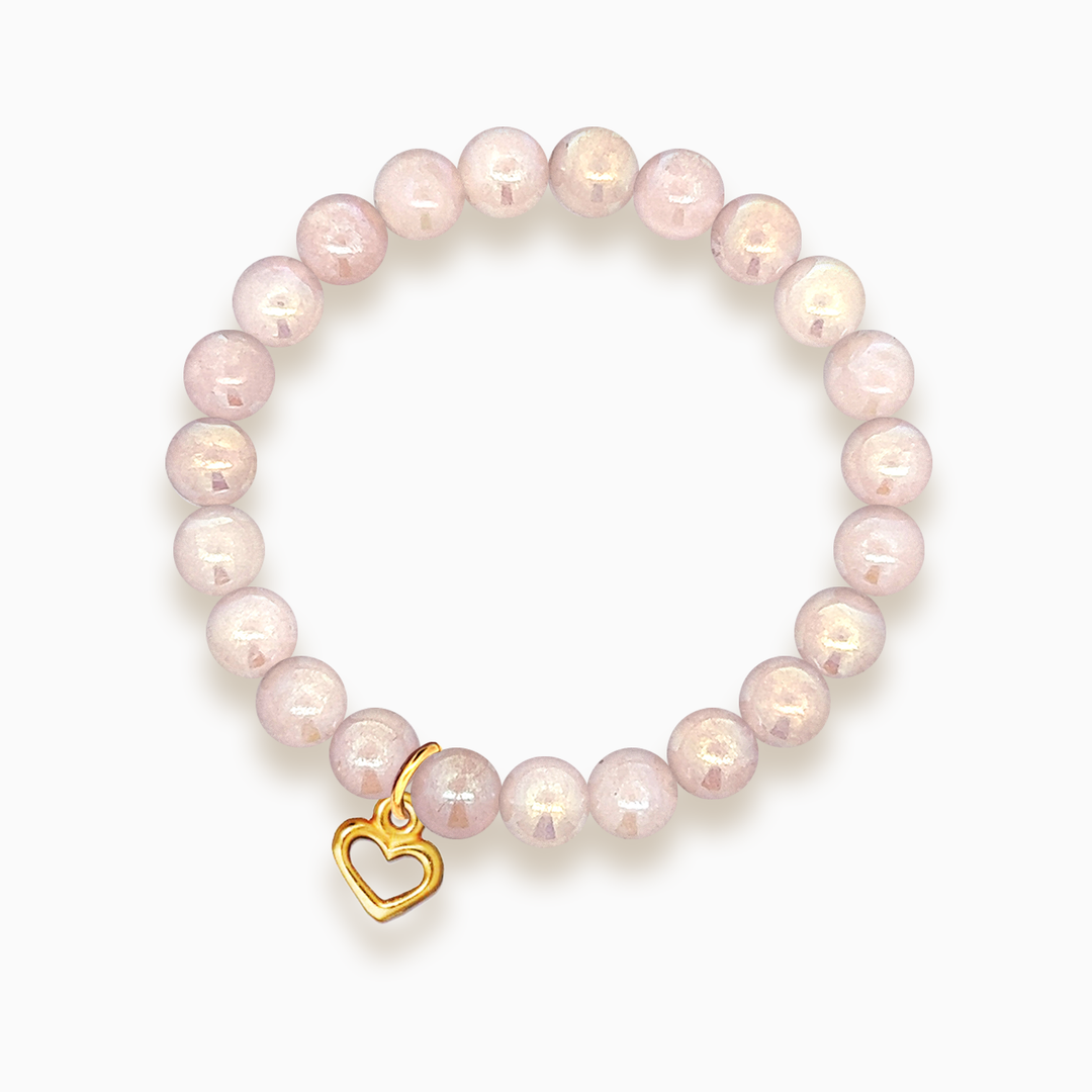 Gemstone Stacker Bracelet With Gold Plated Heart Charm