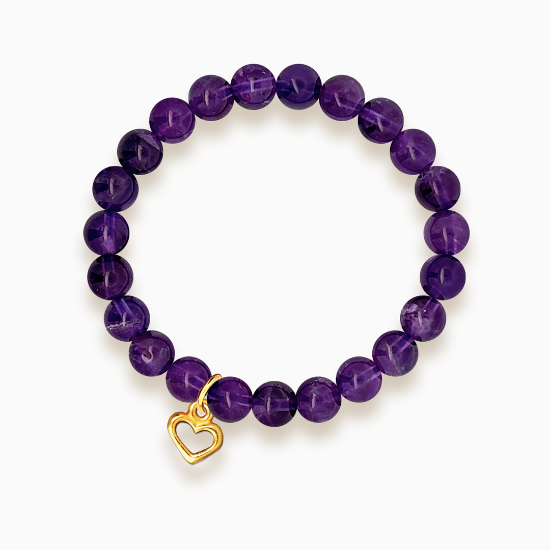 Gemstone Stacker Bracelet With Gold Plated Heart Charm